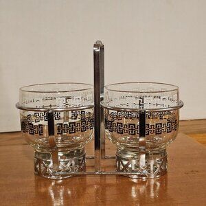Vintage Mid Century Modern Condiment Serving Set with Chrome Caddy